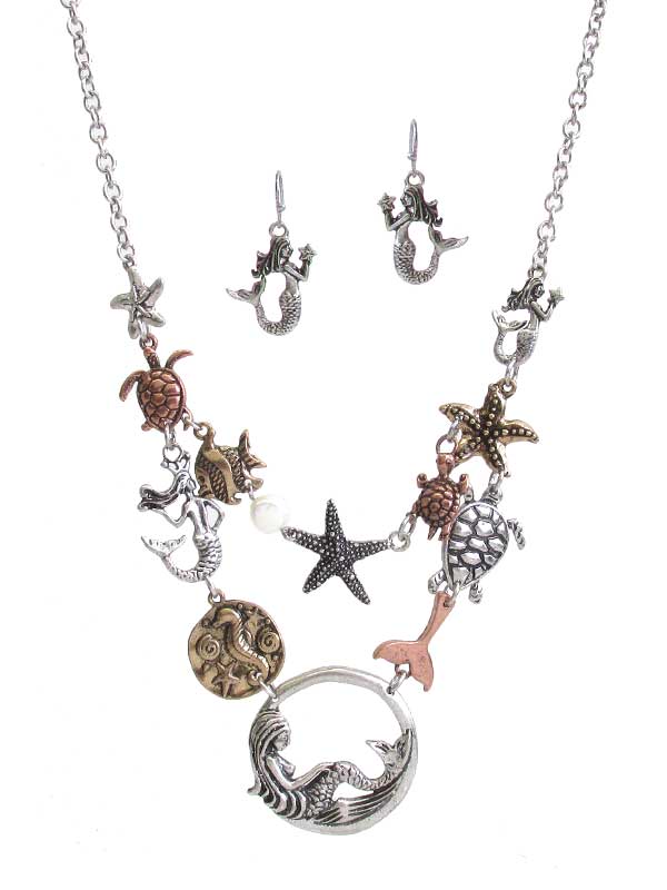 SEALIFE THEME MULTI CHAIM LINK NECKLACE SET