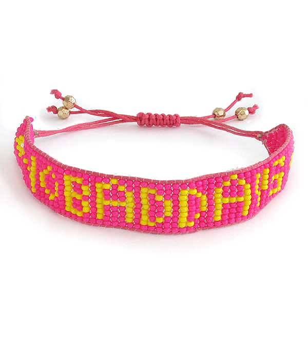 Handmade seedbead pull tie friendship bracelet - no bad days