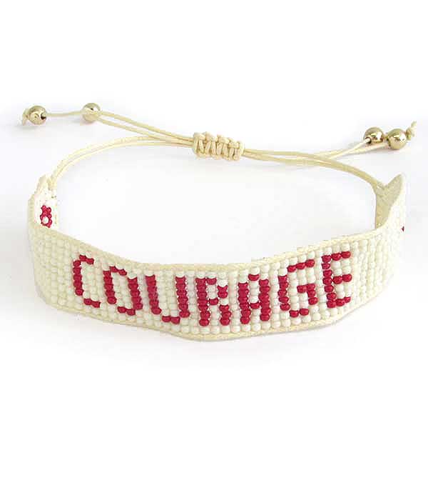 HANDMADE SEEDBEAD PULL TIE FRIENDSHIP BRACELET - COURAGE