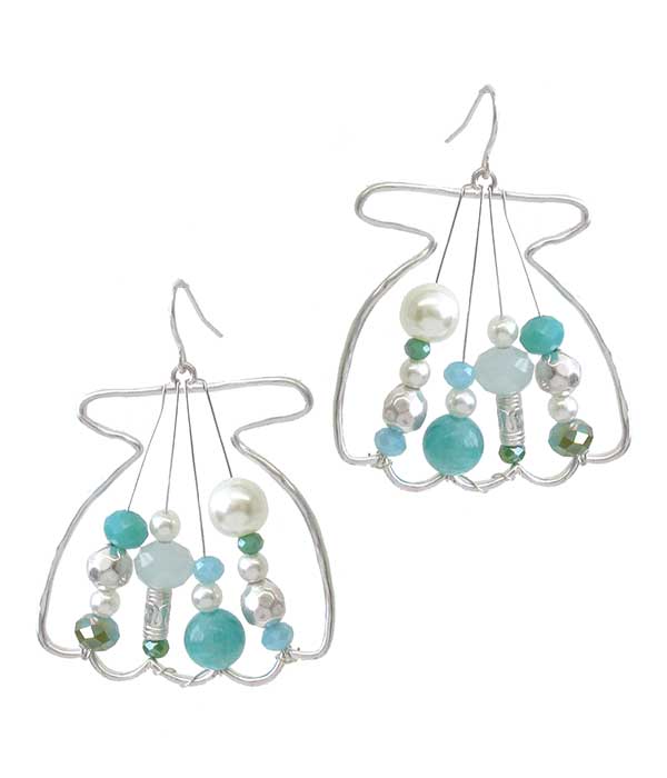 SEALIFE THEME MULTI PEARL AND GLASS BEAD WIRE SHELL EARRING