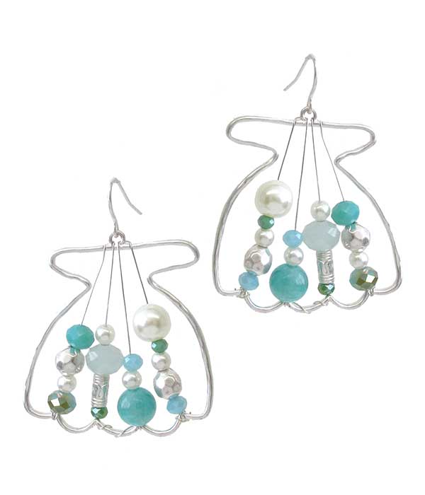 Sealife theme multi pearl and glass bead wire shell earring