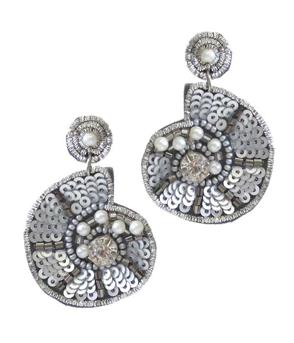 Handmade multi pearl and sequin earring - nautilus