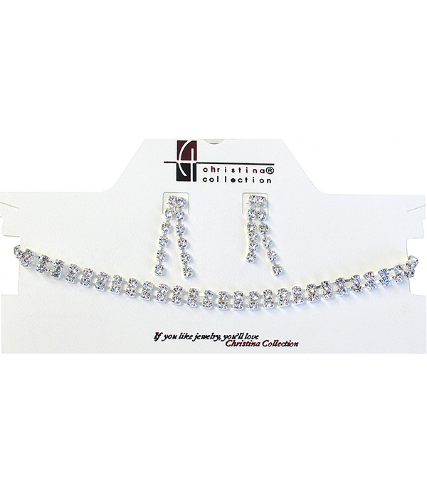 RHINESTONE CHOKER NECKLACE SET - DOUBLE LINE