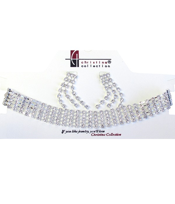 RHINESTONE CHOKER NECKLACE SET - FIVE LINE