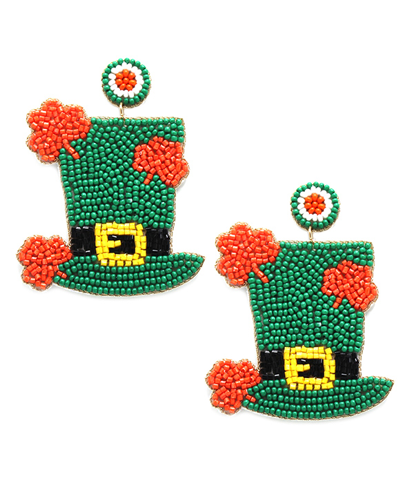 ST PATRICK DAY THEME MULTI BEAD EARRING - SHAMROCK HAT