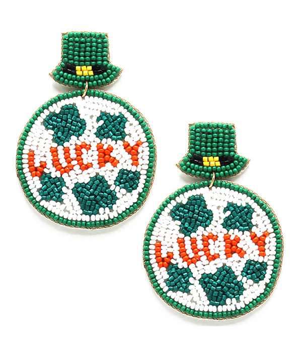 ST PATRICK DAY THEME MULTI BEAD EARRING - SHAMROCK HAT