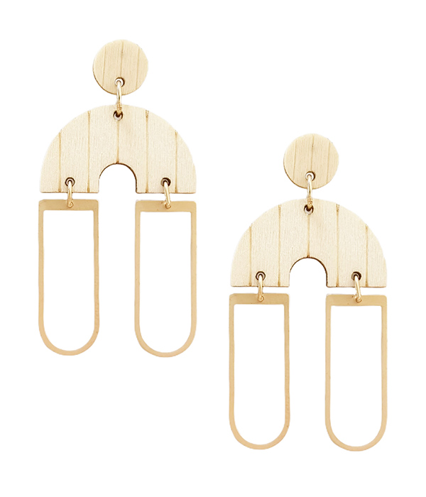 Wood and metal mix arch drop earring