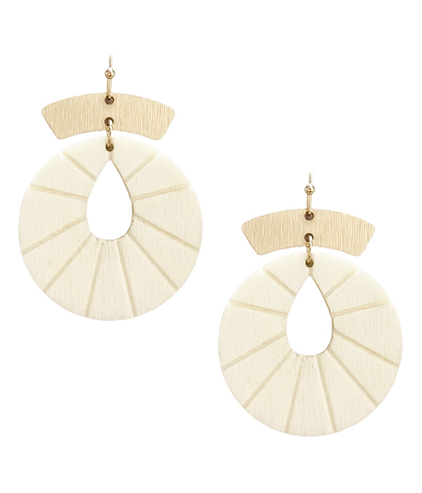 Wood disk dangle drop earring