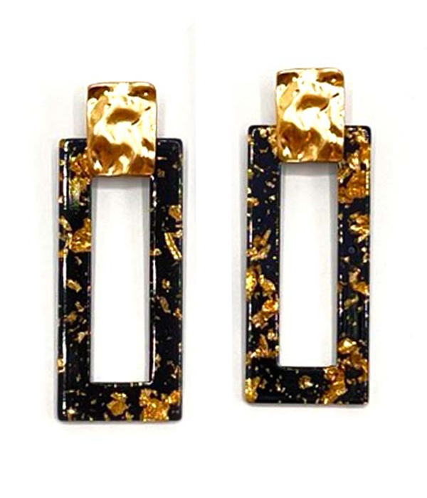 Gold flake accetate square earring