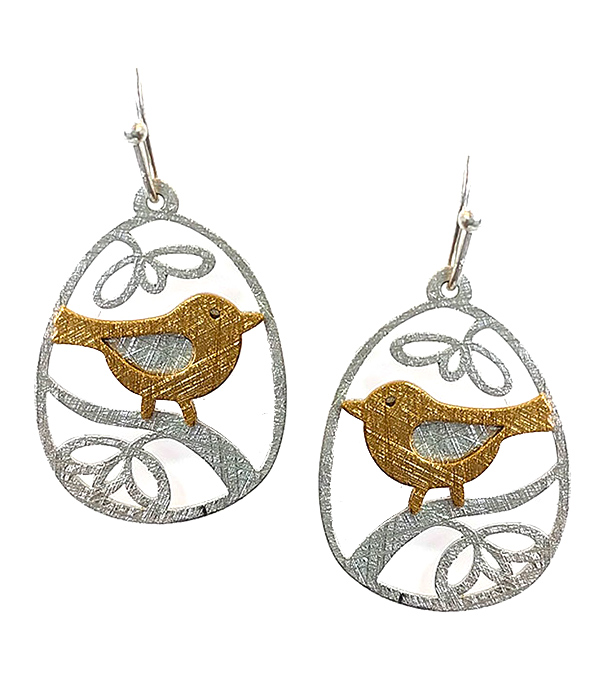 SCRATCH METAL BIRD AND FLOWER EARRING