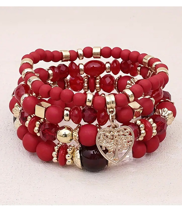 Boho style tree of life charm acrylic bead 4 stretch bracelet set