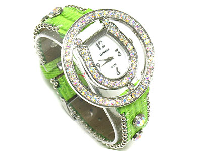 Texas style crystal horse shoe face and crystal stud band watch