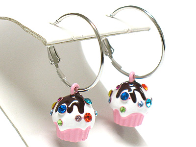 Made in korea whitegold plating crystal stud ice cream cup earring