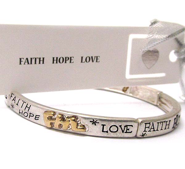 Faith hope love message stretch bracelet - bookmark included