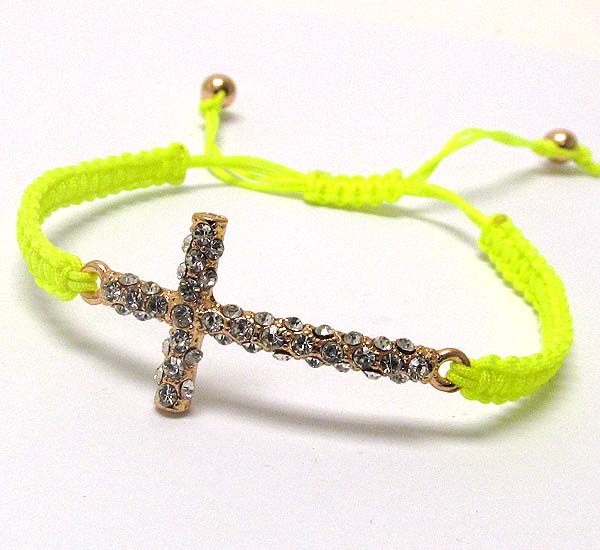 Crystal cross and braided yarn friendship bracelet