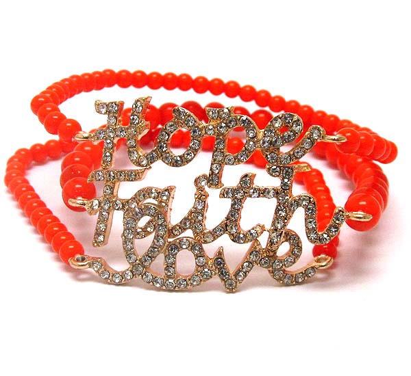 Crystal deco hope faith love message stretch bracelet - set of 3 