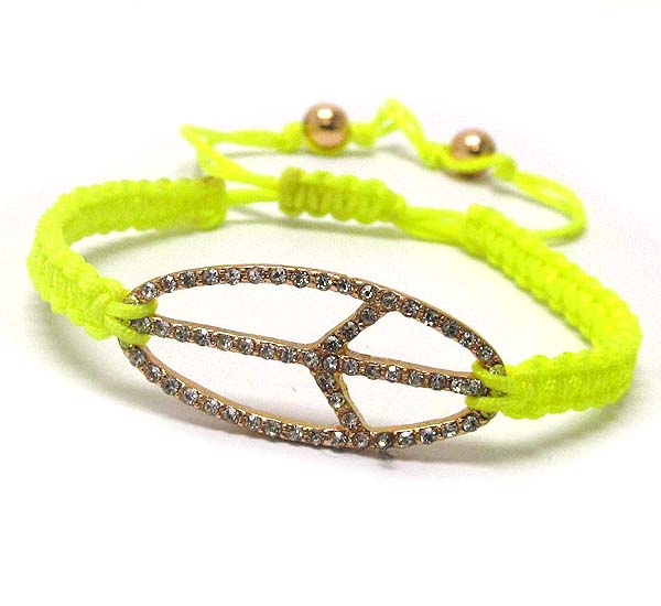 Crystal oval peace symbol and braided yarn friendship bracelet