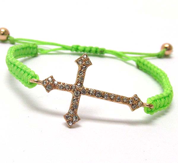 Crystal cross and braided yarn friendship bracelet