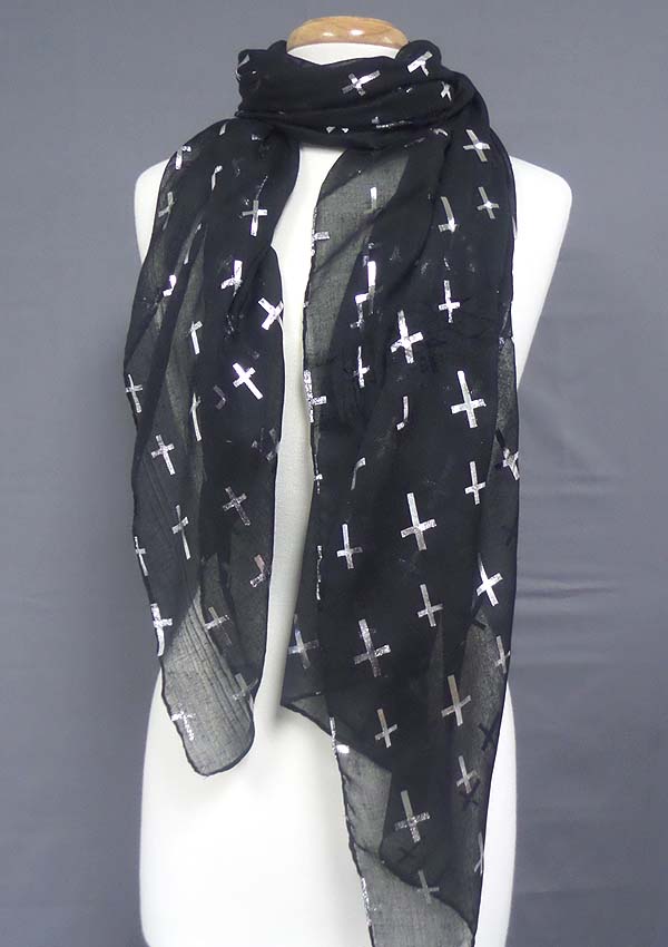 Metallic cross print scarf