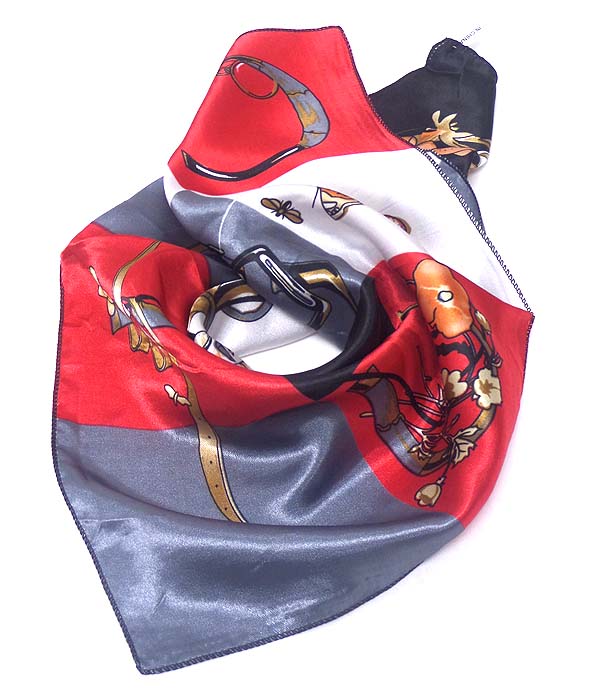 Petite size satin silk scarf - horse theme