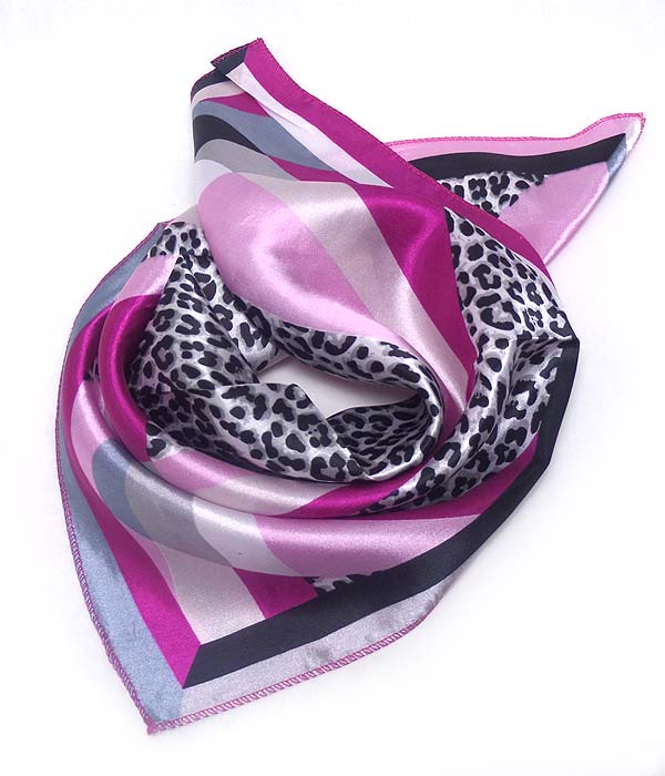 Petite size satin silk scarf - animal print