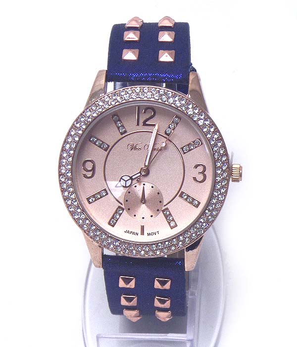 MICHAEL KORS STYLE CRYSTAL DIAL AND SPIKE ON BAND WATCH