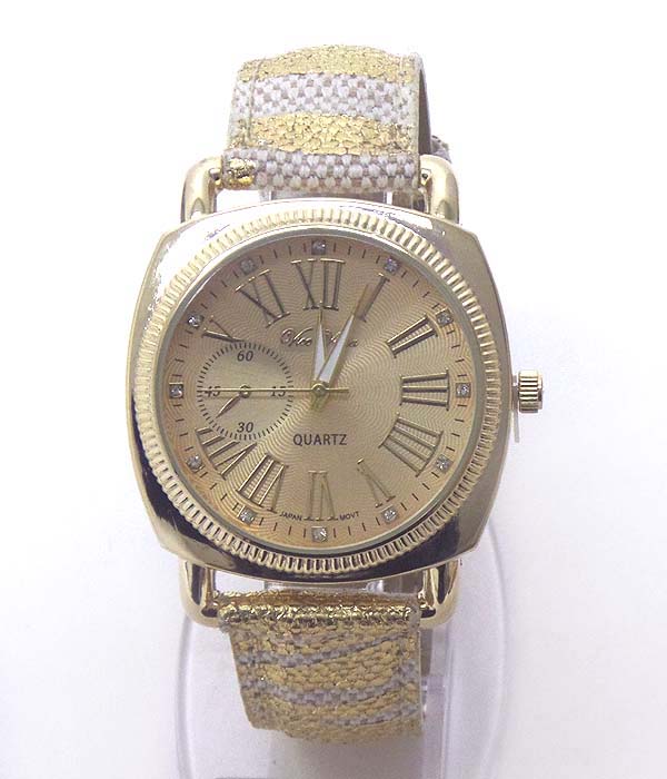 DESIGNER LOOK FACE AND ANIMAL PRINT BAND WATCH