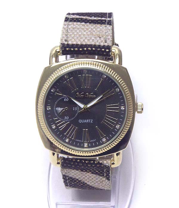 Designer look face and animal print band watch