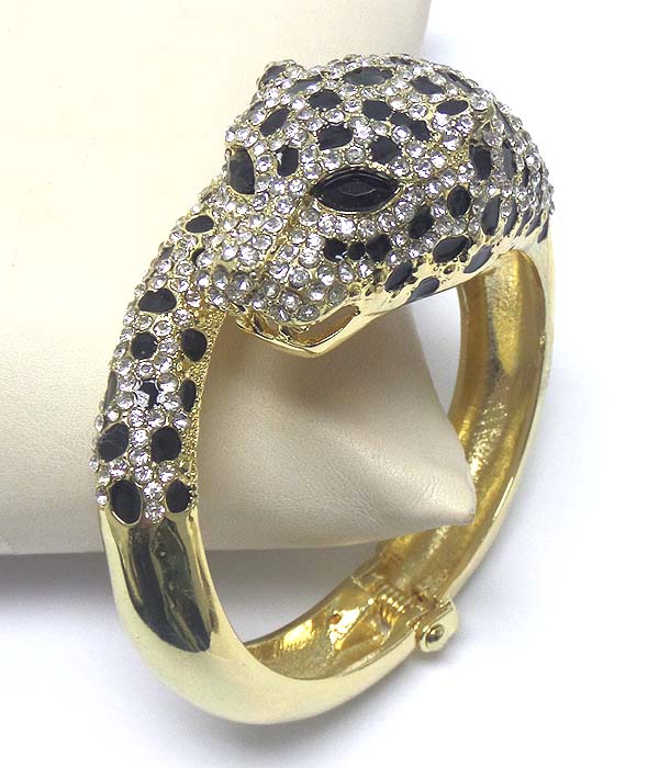 Crystal stud jaguar hinge bangle bracelet