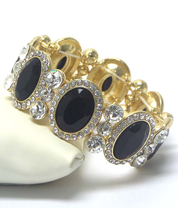Facet glass and crystal edge oval link stretch bracelet