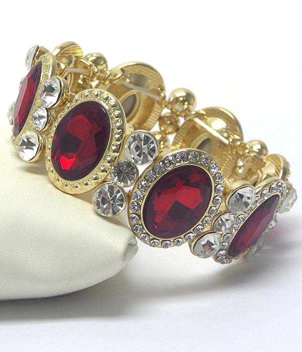 Facet glass and crystal edge oval link stretch bracelet