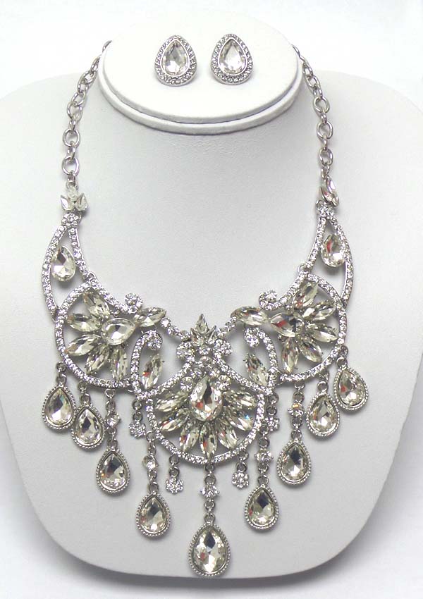 Luxury class victorian style austrian crystal deco drop statement necklace earring set