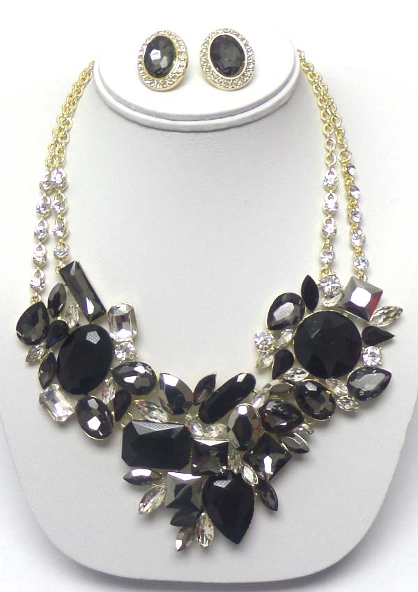 Luxury class victorian style multi shape facet stone deco party necklace earring set