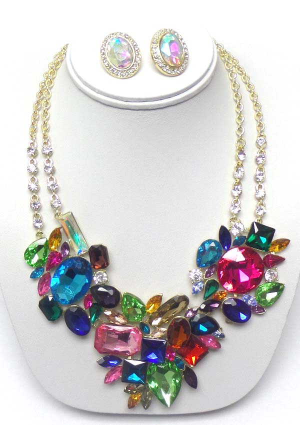 Luxury class victorian style multi shape facet stone deco party necklace earring set