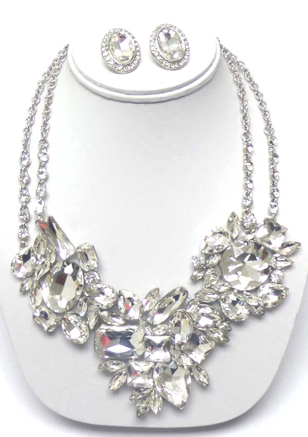 Luxury class victorian style multi shape facet stone deco party necklace earring set