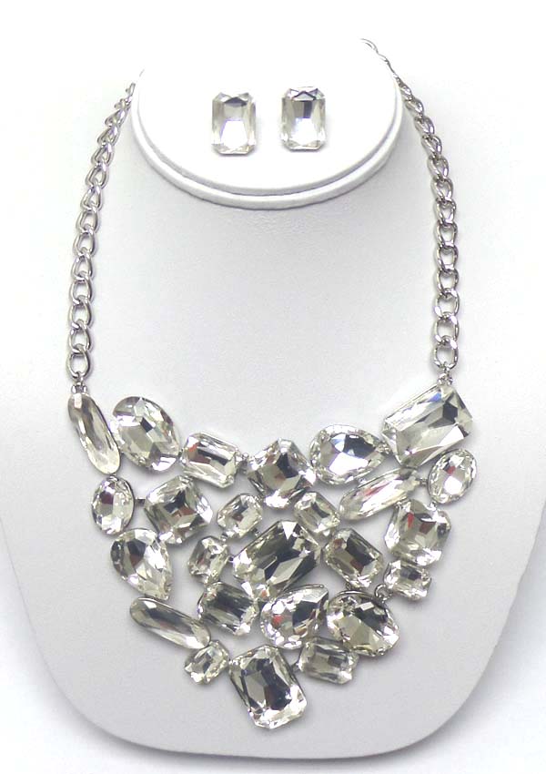 Luxury class victorian style multi shape facet stone deco statement party necklace earring set