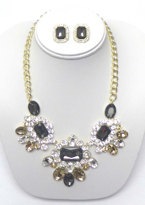 Luxury class victorian style austrian crystal deco statement party necklace earring set