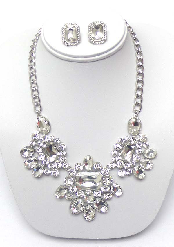 Luxury class victorian style austrian crystal deco statement party necklace earring set