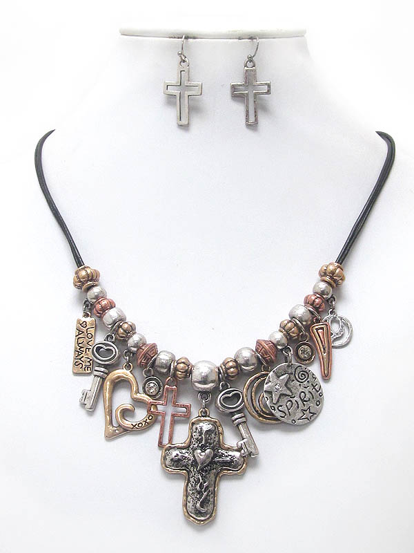 Vintage style inspiration multi charm chico style necklace earring set