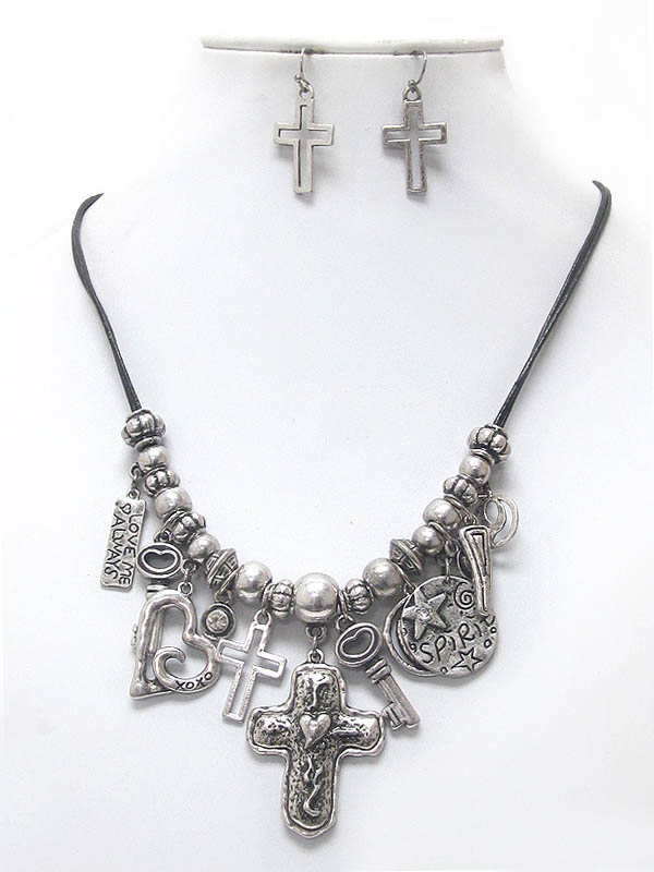 Vintage style inspiration multi charm necklace earring set