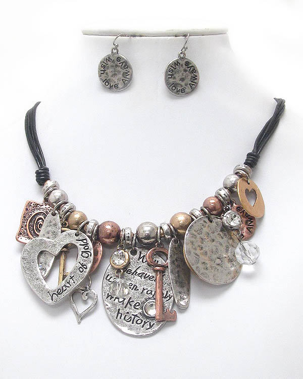 Vintage style inspiration multi charm chico style necklace earring set