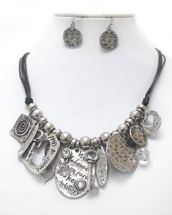 Vintage style inspiration multi charm necklace earring set