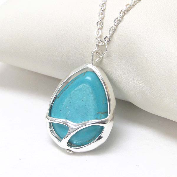 Teardrop turquoise and metal filigree pendant necklace