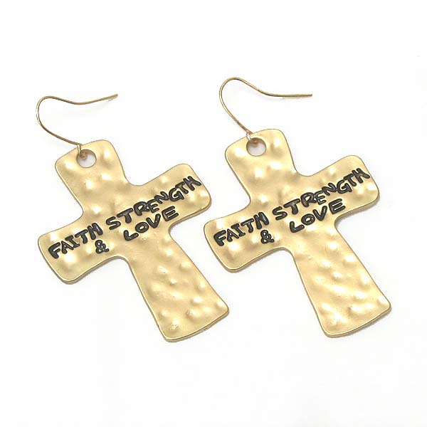 Religious inspiration hammered metal cross earring