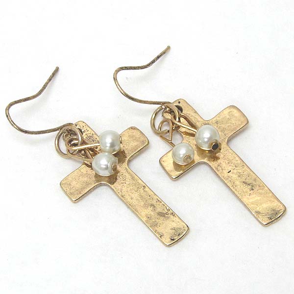 Vintage metal cross and pearl earring