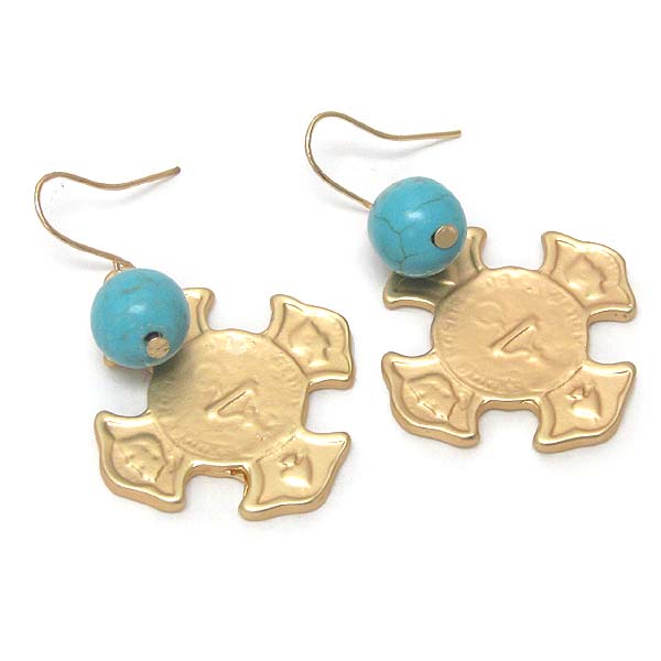 COINED CROSS AND TURQUOISE EARRING