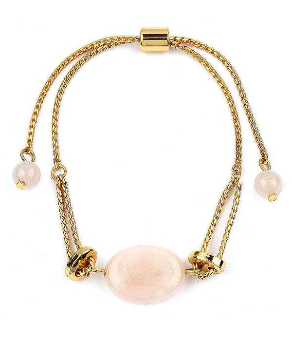 Semi precious stone ball link pull tie bracelet