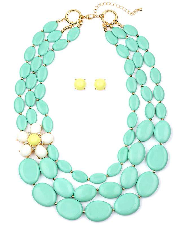 Three layered formica stone and flower accent necklace set