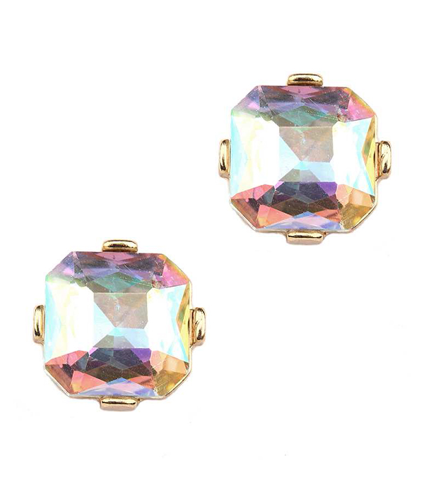 Facet glass square stud earring