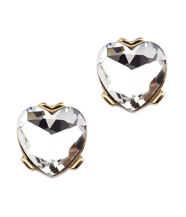 Facet glass heart stud earring